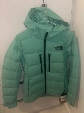 The North Face Mint Green Hooded Down Jacket with Chest Zips